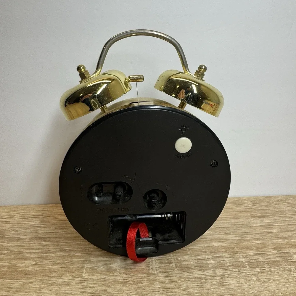 Gold Tone Twin Bell Quartz Alarm Clock Retro Analog Battery Operated